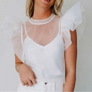Sheer White Ruffle Sleeve Blouse